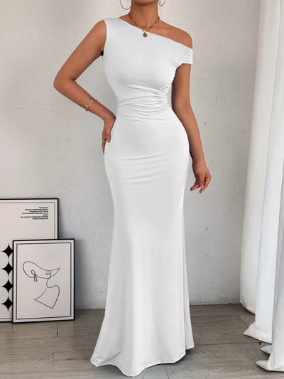 One-Shoulder Ruched Bodycon Maxi Dress
