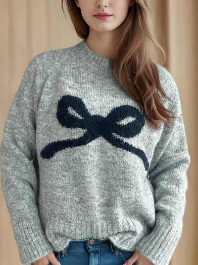 Chic Bow Round Neck Sweater - Soft Knit, Cozy & Versatile