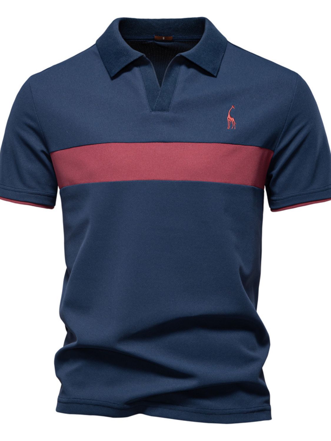 Men's Giraffe Embroidered Collared Neck Contrast Polo Style