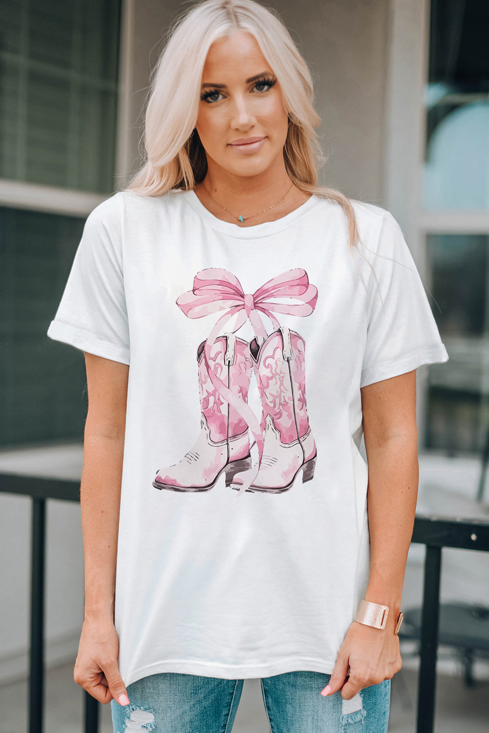 Trendy Boot Graphic Round Neck Short Sleeve T-Shirt