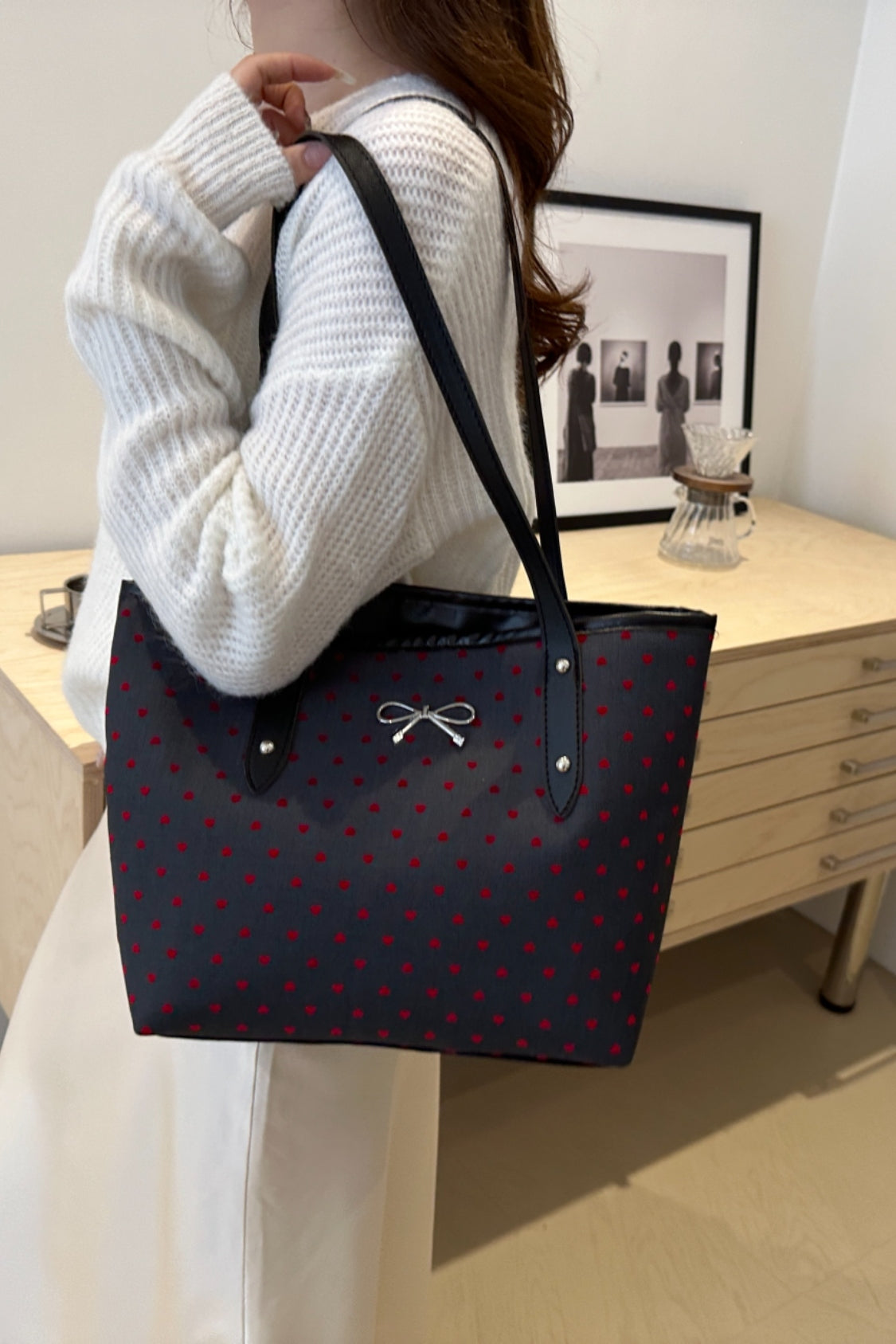 Stylish Bow Trim Polyester Tote Bag for Everyday Use