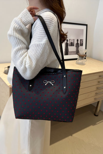 Stylish Bow Trim Polyester Tote Bag for Everyday Use