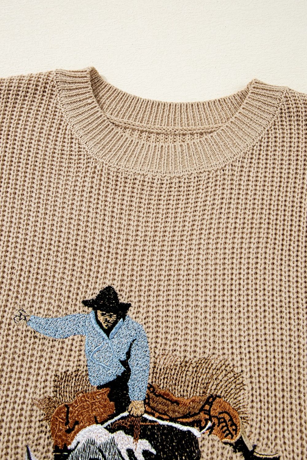 Western Cowboy Embroidery Round Neck Sleeveless Sweater