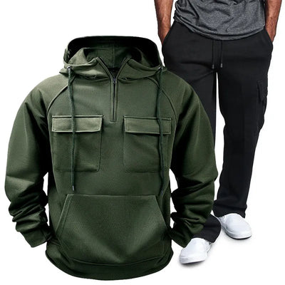 Men's Full Size Pocketed Drawstring Hoodie and Pants Set Plus Size