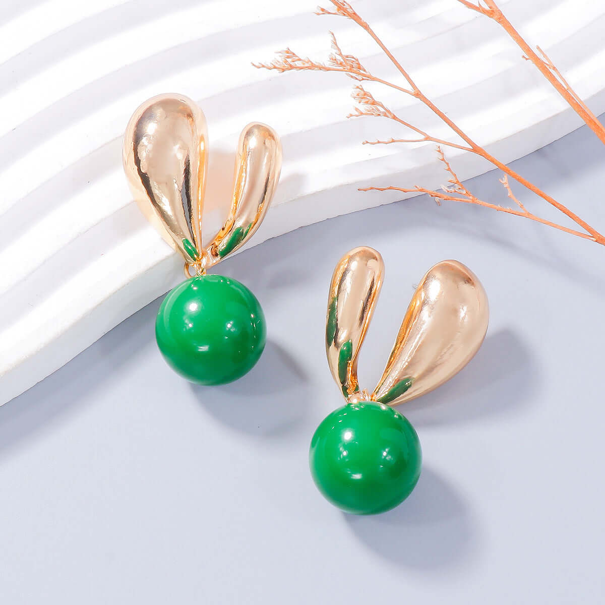 Gold Bunny Ears: Playful Alloy Drip Oil Earrings for Style