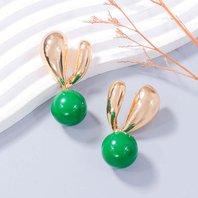 Gold Bunny Ears: Playful Alloy Drip Oil Earrings for Style