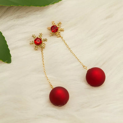 Snowflake Drop Earrings with Red Ball