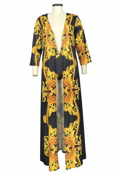 Stylish Printed Plunge One-Piece and Cover Up Swim Set
