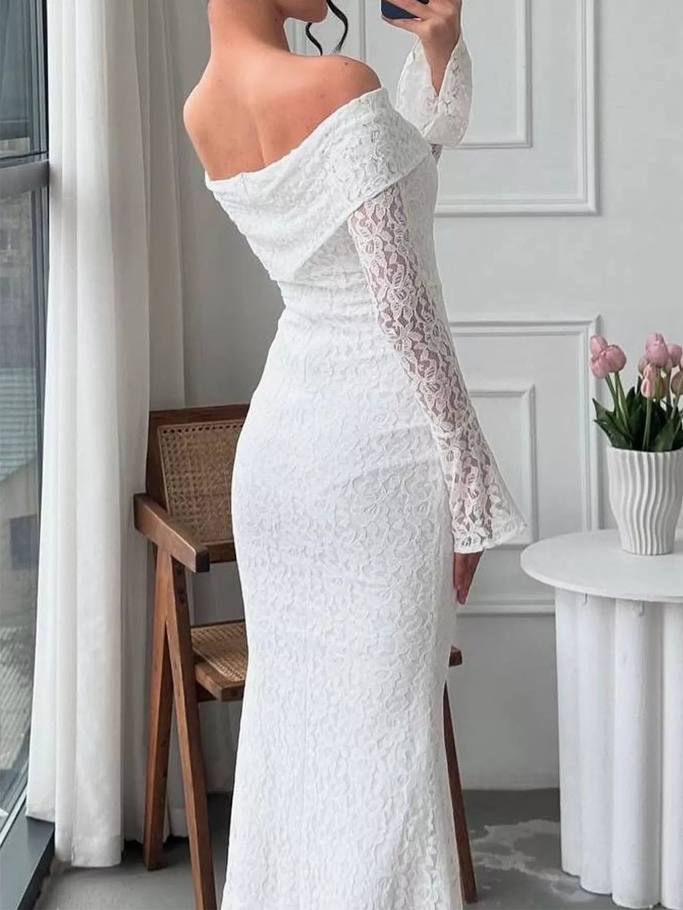 Off-Shoulder Lace Bodycon Maxi Dress