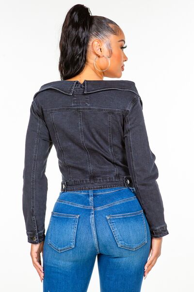 Trendy Off-Shoulder Lace-Up Denim Jacket for Chic Layering