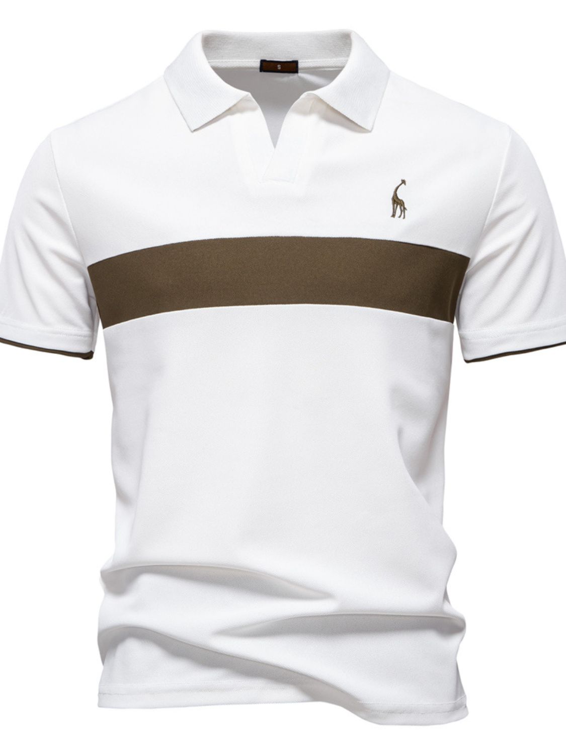 Men's Giraffe Embroidered Collared Neck Contrast Polo Style