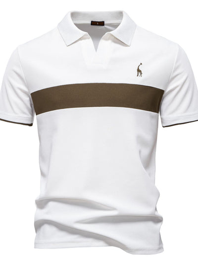Men's Giraffe Embroidered Collared Neck Contrast Polo Style
