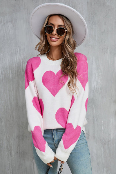 Angel Wings Heart Sweater with Dropped Shoulders and Long Sleeves
