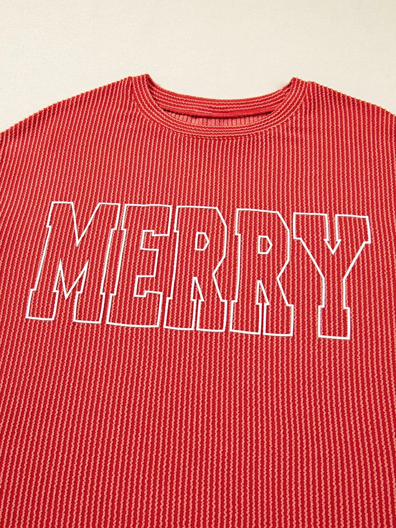 Merry Twisted Rib Christmas Loose Long Sleeve Top