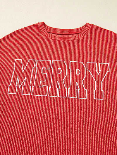 Merry Twisted Rib Christmas Loose Long Sleeve Top