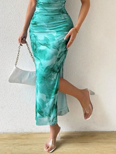 Printed Side Slit Tube Dress