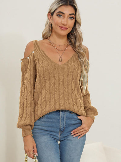 Women's Fashion Cable-Knit Cold Shoulder Sweater