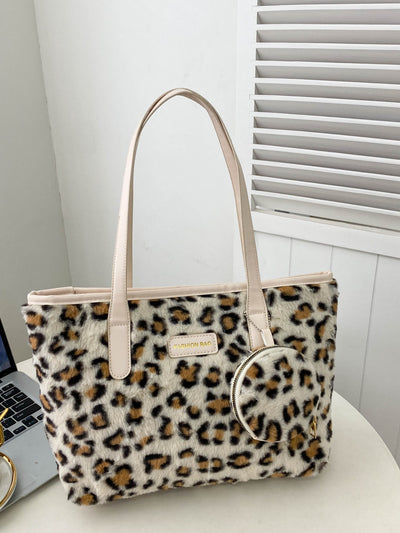 Leopard Faux Fur Tote Bag with Coin Purse for Chic Style