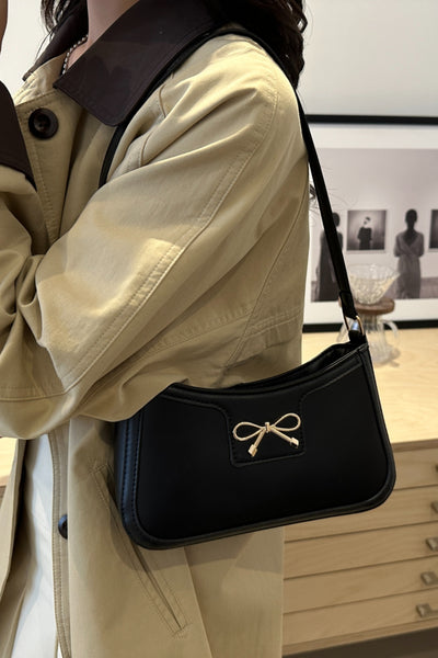 Trendy Bow Trim PU Leather Shoulder Bag in Rich Brown