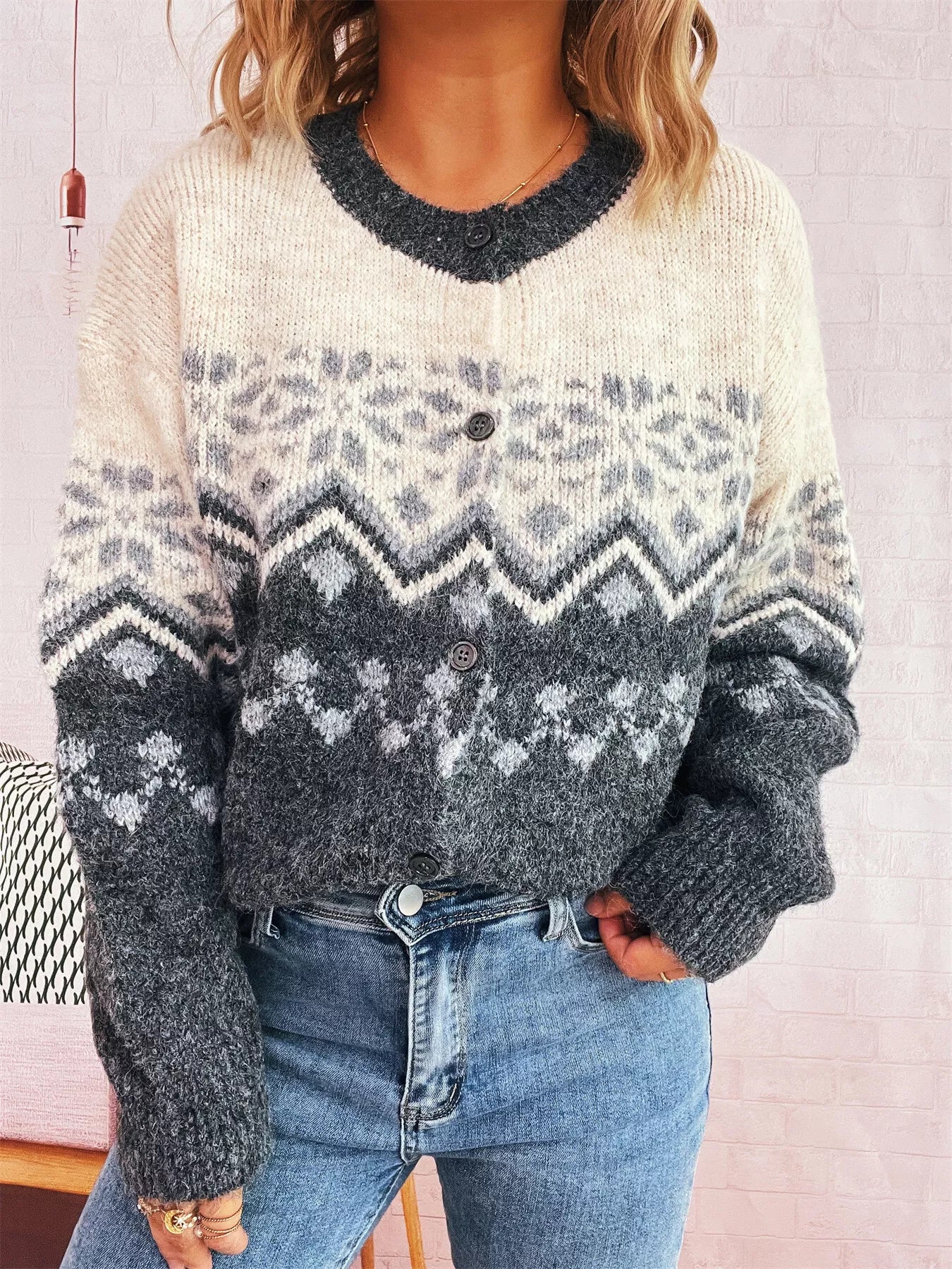 Christmas Button Up Drop Shoulder Cardigan