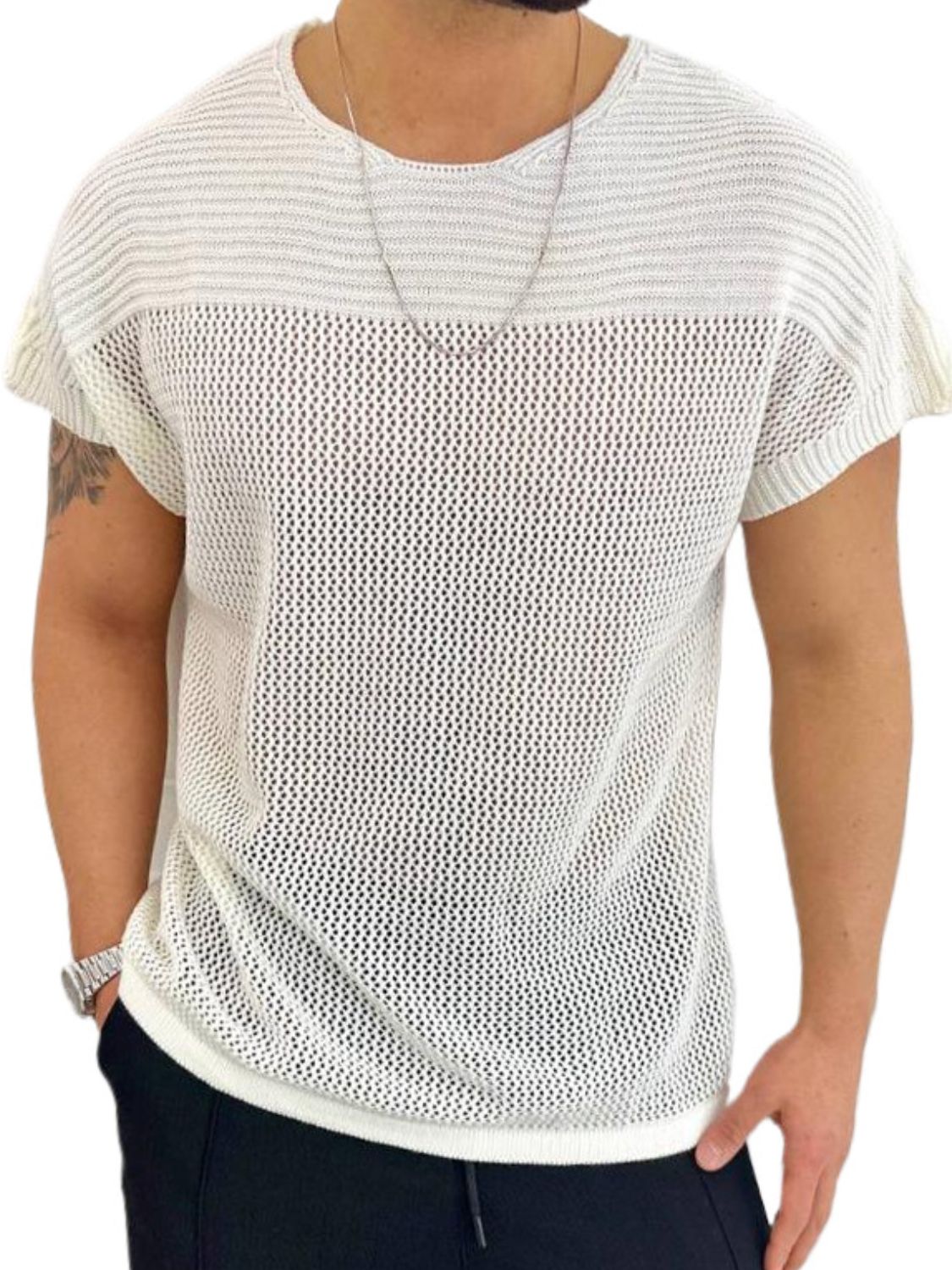 Stylish Men's Eyelet Round Neck Short Sleeve T-Shirt