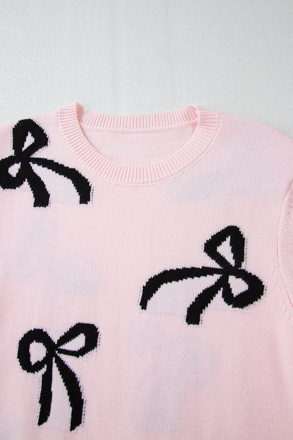 Chic Bow Design Loose Fit Sweater in Soft Pink Hue