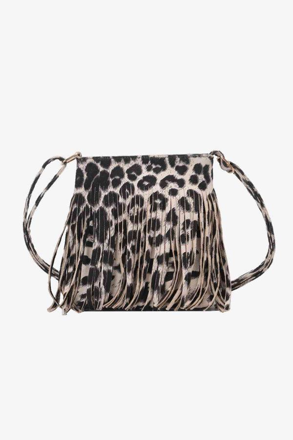 Chic Leopard Print PU Leather Crossbody Bag with Fringe