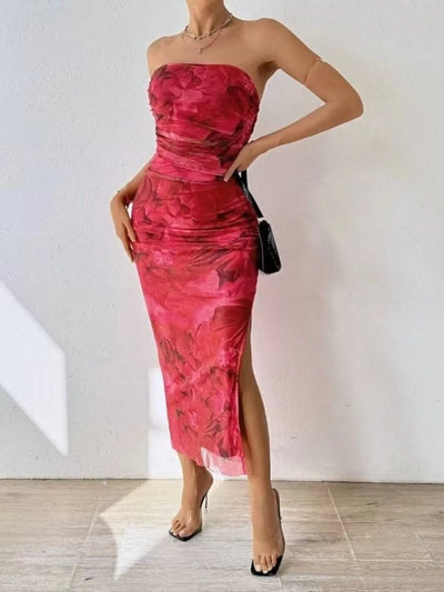 Printed Side Slit Tube Dress