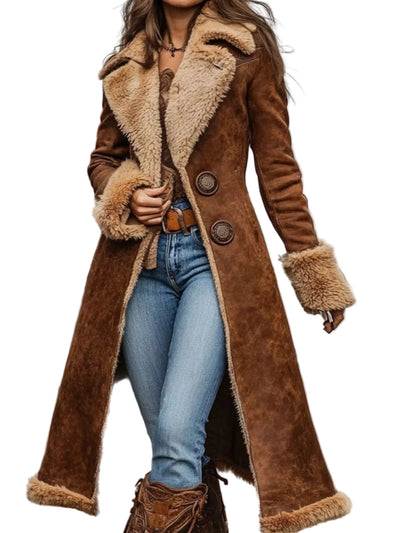 Full Size Vintage Faux Fur Trim Longline Coat Plus Size