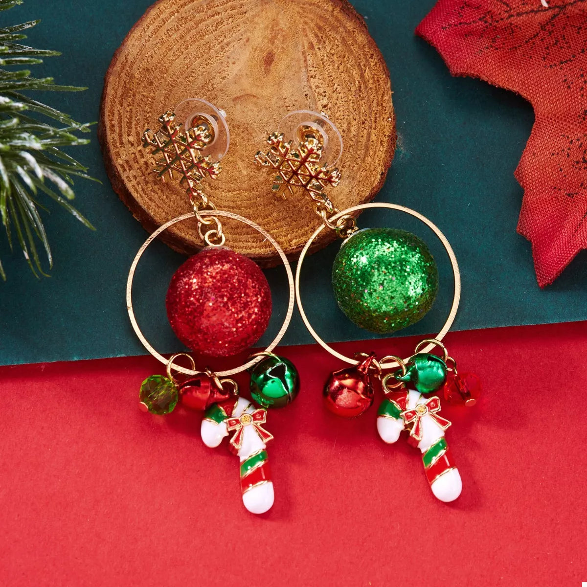 Christmas Snowflake Dangle Earrings with Colorful Beads