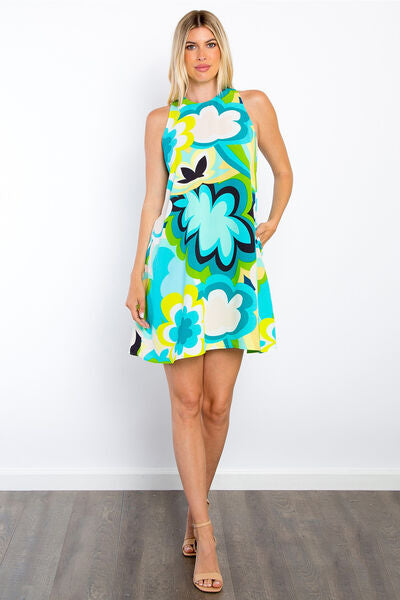 Vibrant Floral Sleeveless Mini Dress with Pockets - Perfect for Summer