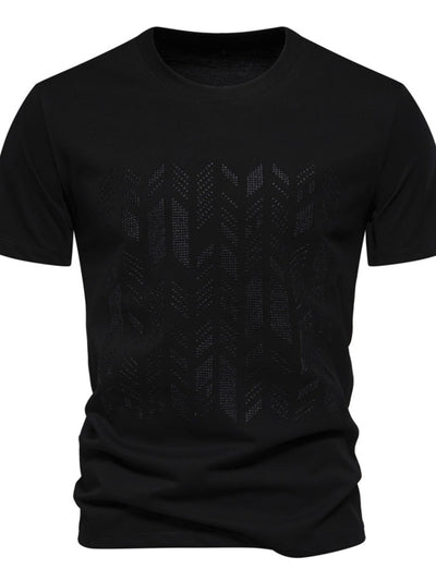 Men's Round Neck Geometric Embroidered T-Shirt for Style