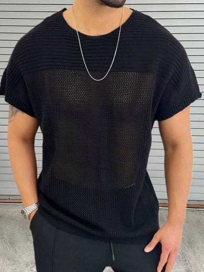 Stylish Men's Eyelet Round Neck Short Sleeve T-Shirt