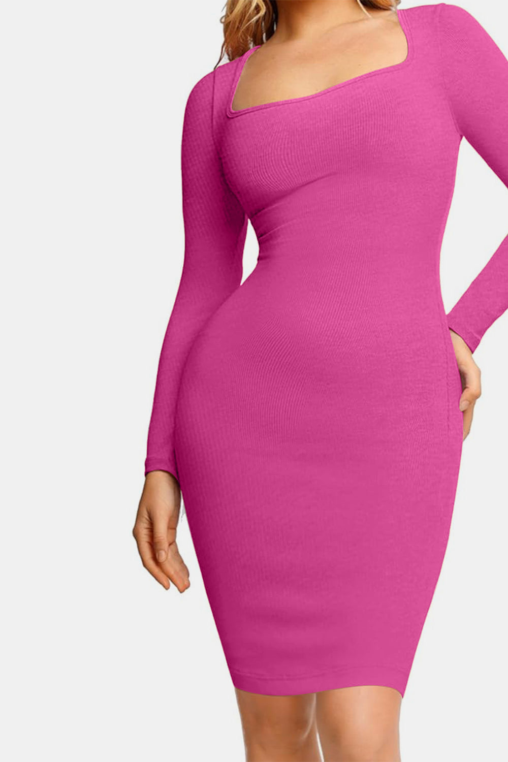 Sleek Black Long Sleeve Dress with Built-In Shapewear Elegance