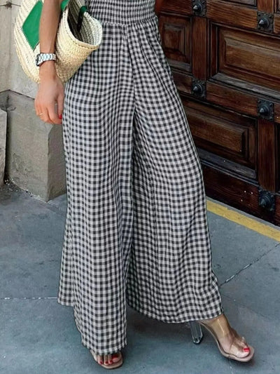 Gingham Smocked Wide-Leg Jumpsuit