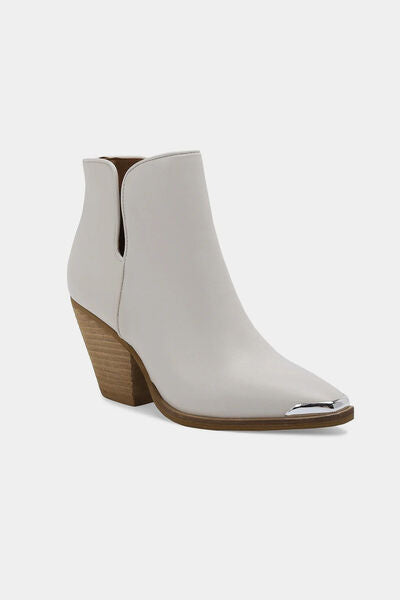 Stylish Block Heel Ankle Boots with Metal-Tip Toe Design