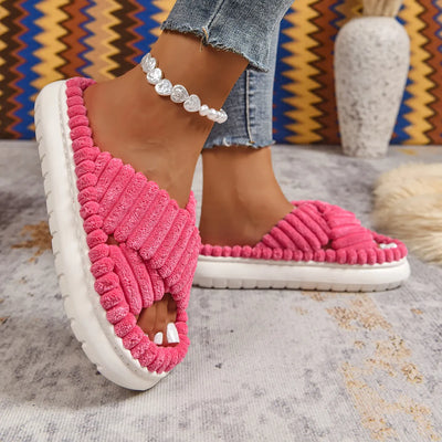 Crisscross Open Toe Platform Slippers