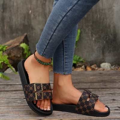 Open Toe Double Buckle Sandals