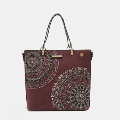 Nicole Lee USA Metallic Stitching Embroidery Rhinestone Tote Bag