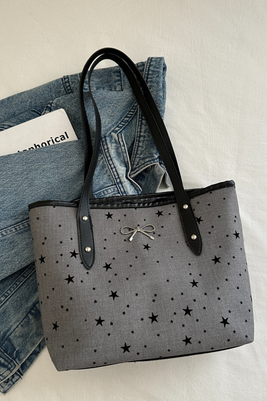 Stylish Bow Trim Polyester Tote Bag for Everyday Use