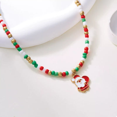Christmas Themed Beaded Pendant Necklace