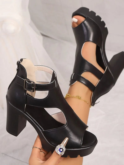 Chunky Platform Block Heel Sandals with Ankle Strap