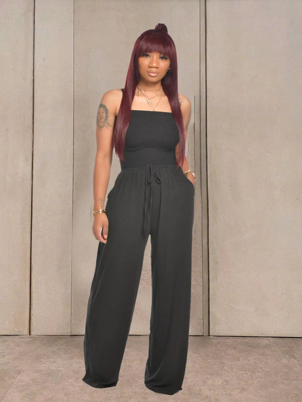Strapless Smocked Wide-Leg Jumpsuit