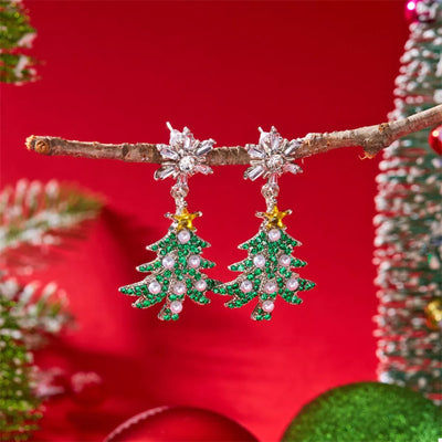 Christmas Tree Snowflake Dangle Earrings