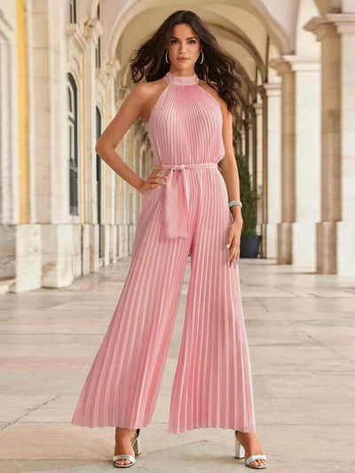 Pleated Sleeveless Wide Leg Jumpsuit