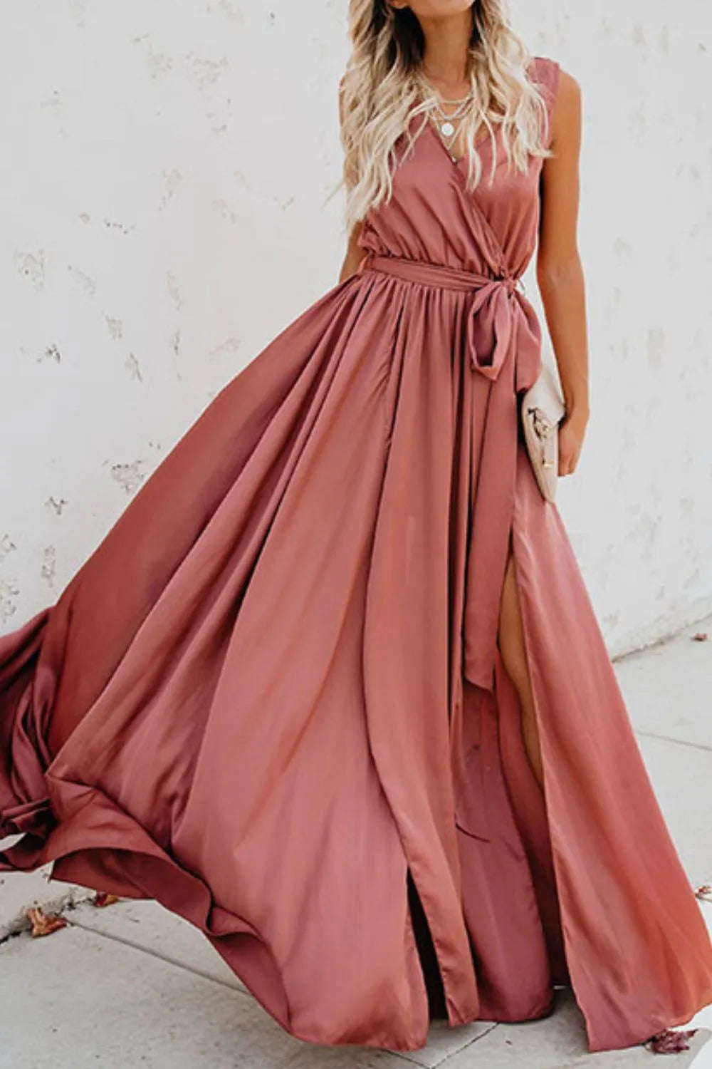 Surplice Tie Waist Maxi Dress