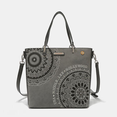 Nicole Lee USA Metallic Stitching Embroidery Rhinestone Tote Bag