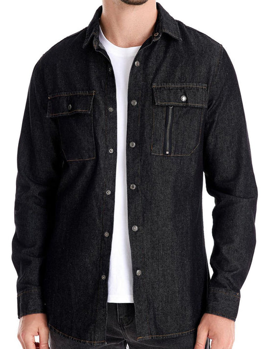 Men's Snap Down Long Sleeve Denim Shirt for Casual Style