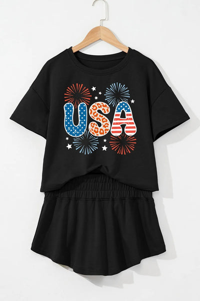 USA Graphic T-Shirt and Shorts Set
