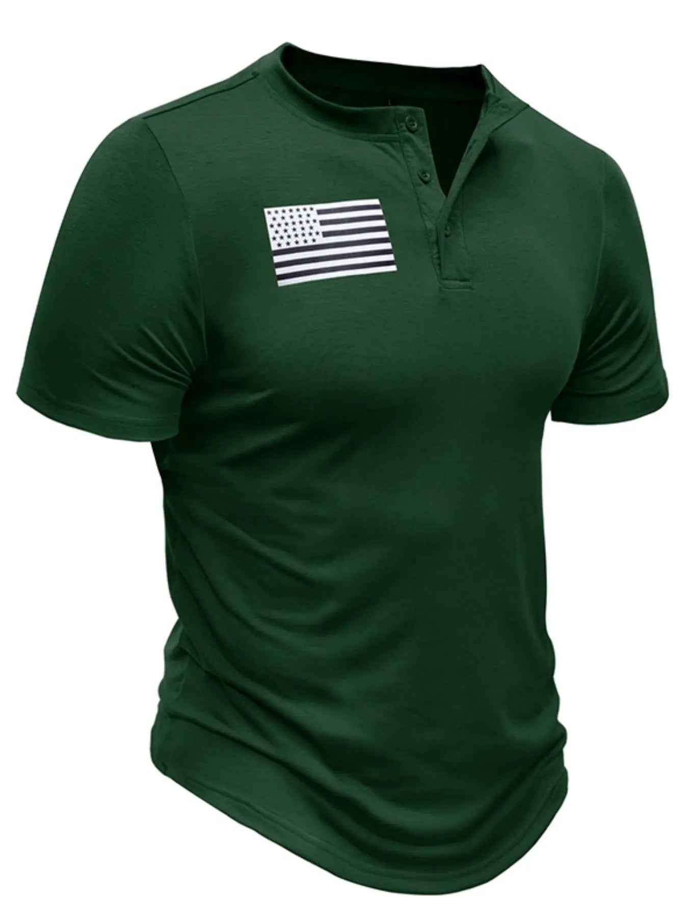 Men's American Flag Short Sleeve Henley Top